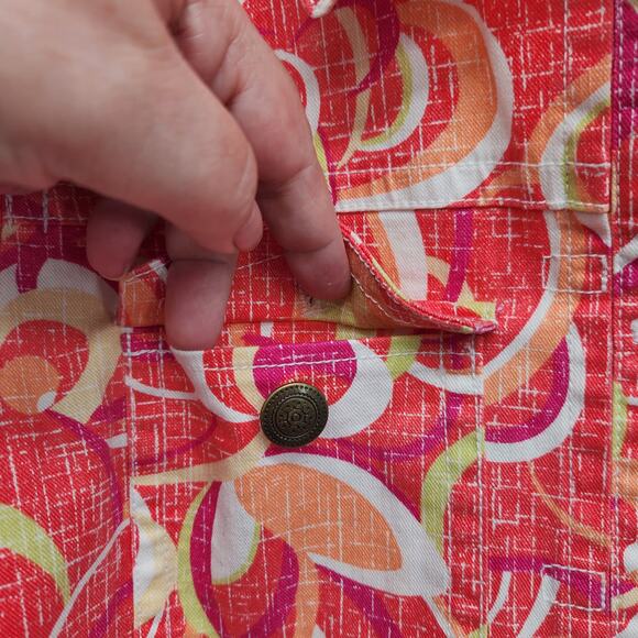 Ruby Rd Coral Orange Swirl Cropped Twill Jacket Women's 14 - Picture 6 of 10